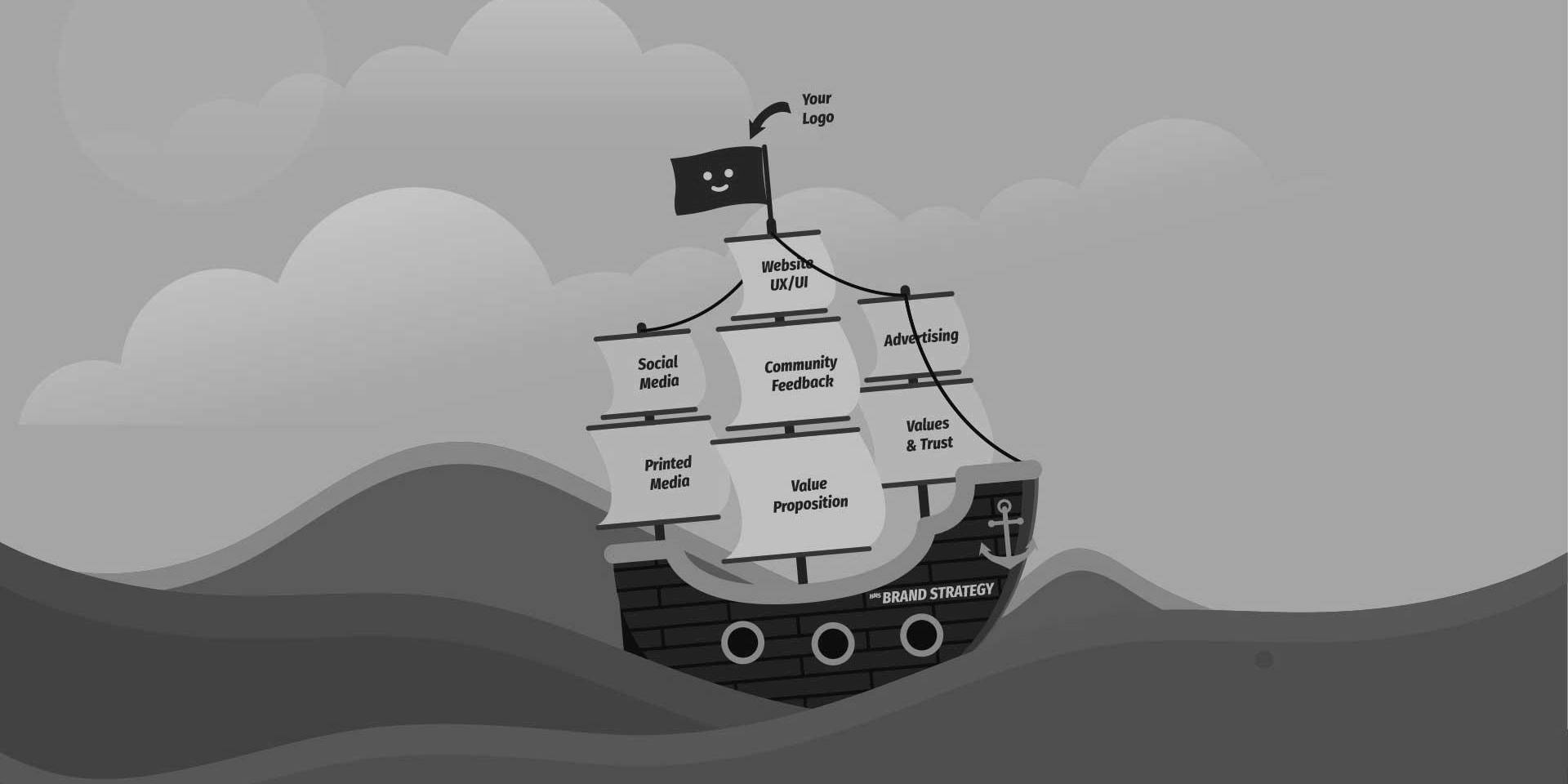 illustration showing branding as a metaphorical sailing ship