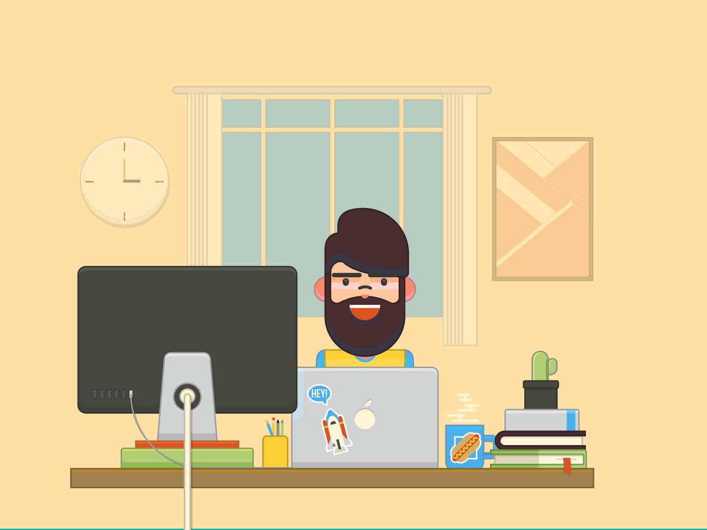 illustration showing a freelance graphic designer at a comfortable home office