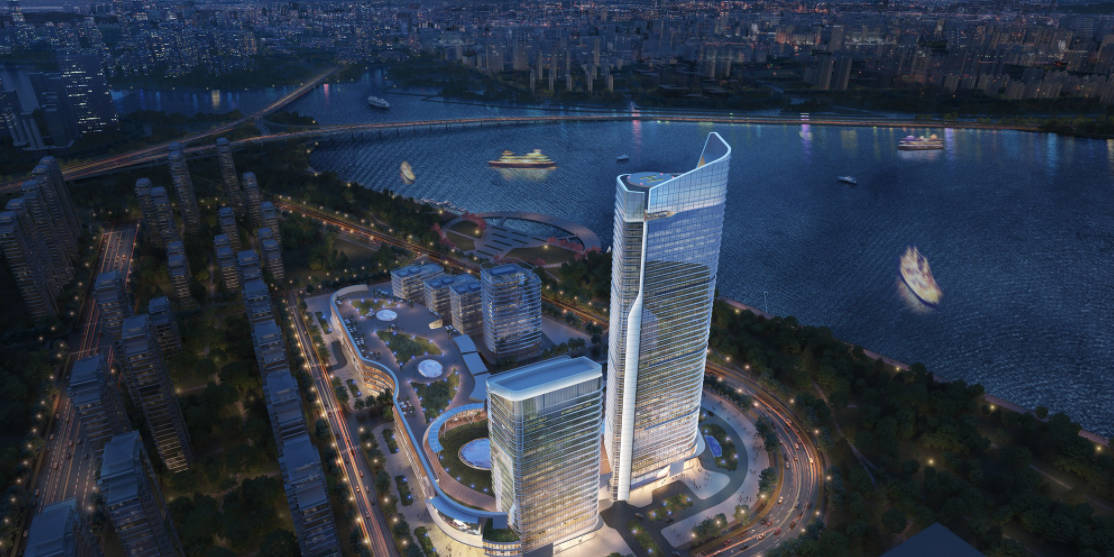 External render of city towers in Suzhou by RaySpace